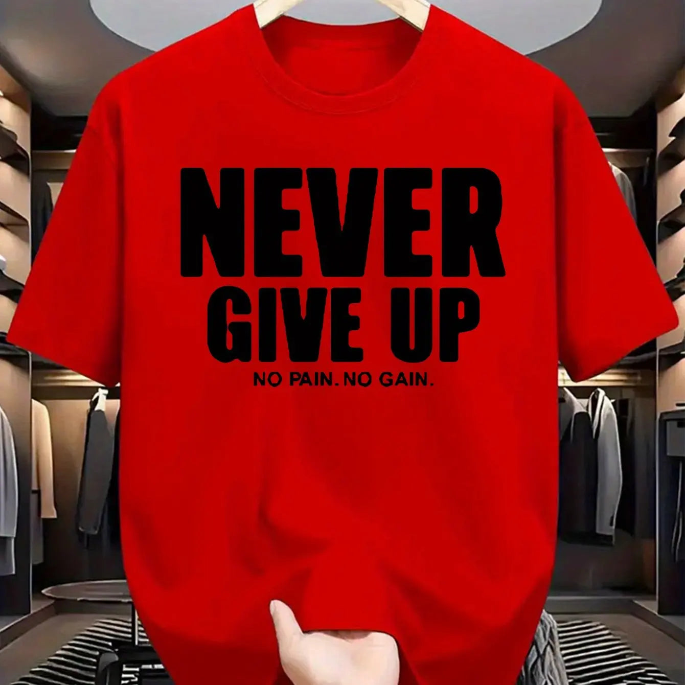 T-Shirt Homme “Never Give Up” – 100 % Coton Loose & Casual Été