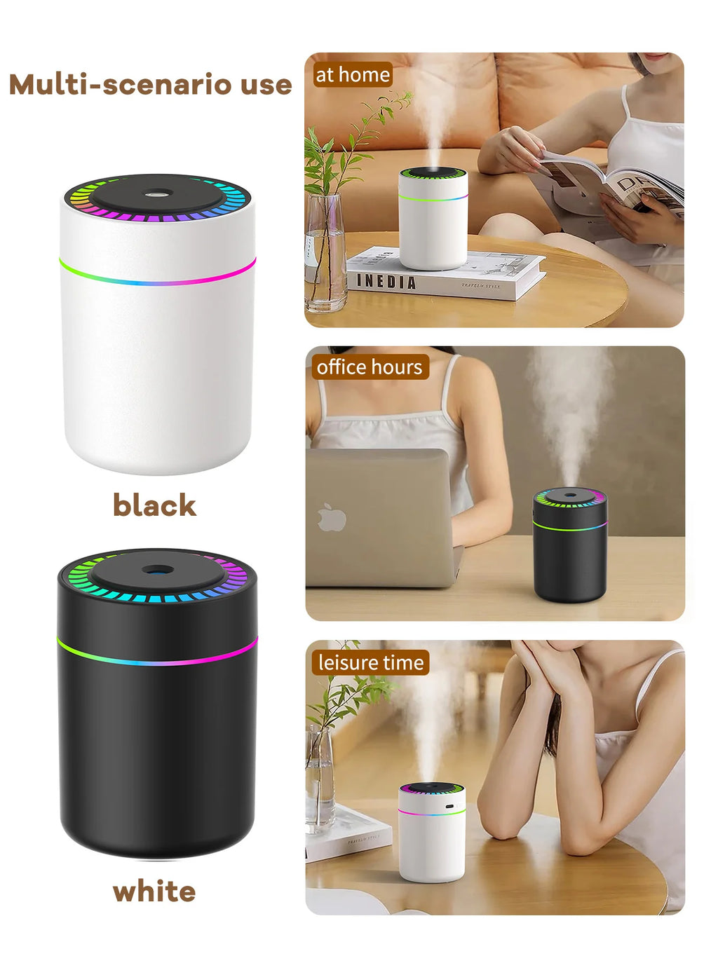 LumiAroma™ 180  Diffuseur d’Huiles Essentielles & Humidificateur LED 7 Couleurs Portable