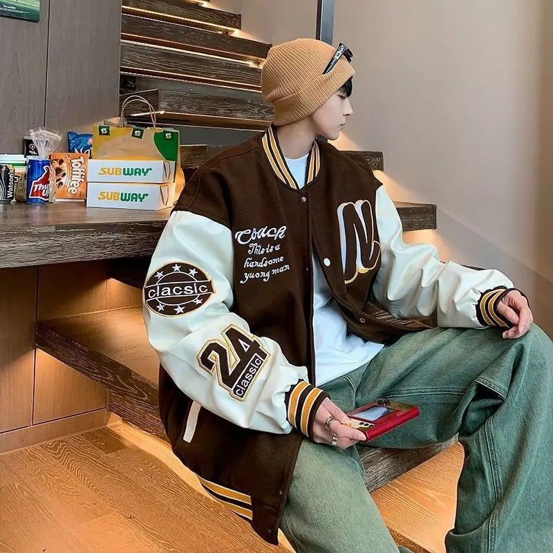 Blouson Teddy Broderie unisexe - Streetwear Loose Printemps