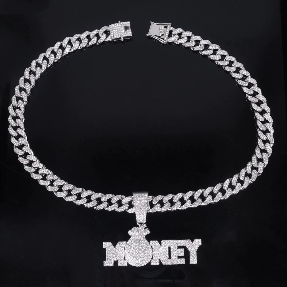 Collier Money Bag Iced Out - Collier Hip Hop Cubain