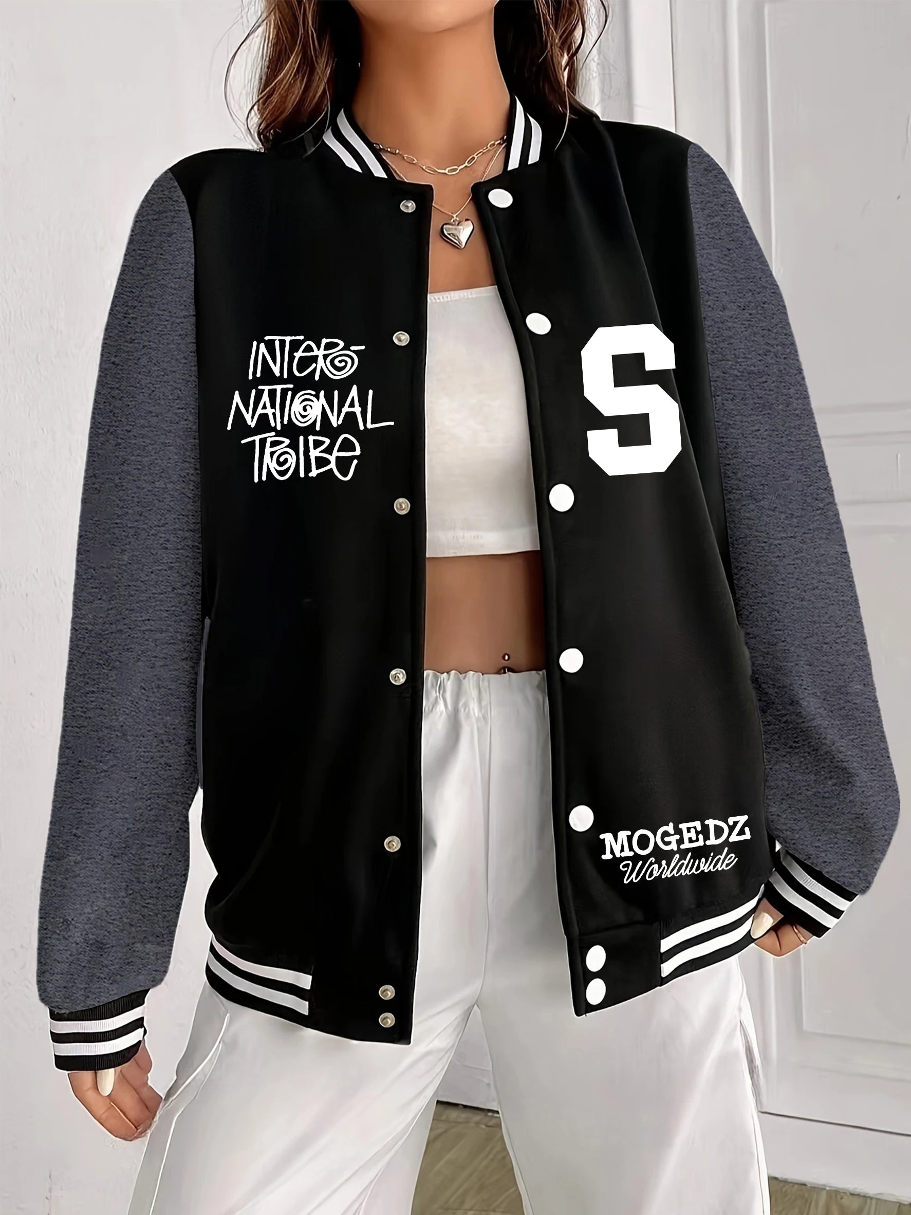 Blouson Varsity Polaire Femme - Teddy Polaire Lettres Hip Hop