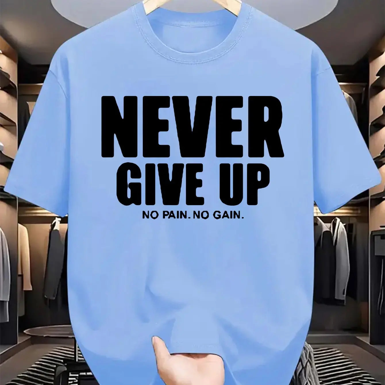 T-Shirt Homme “Never Give Up” – 100 % Coton Loose & Casual Été