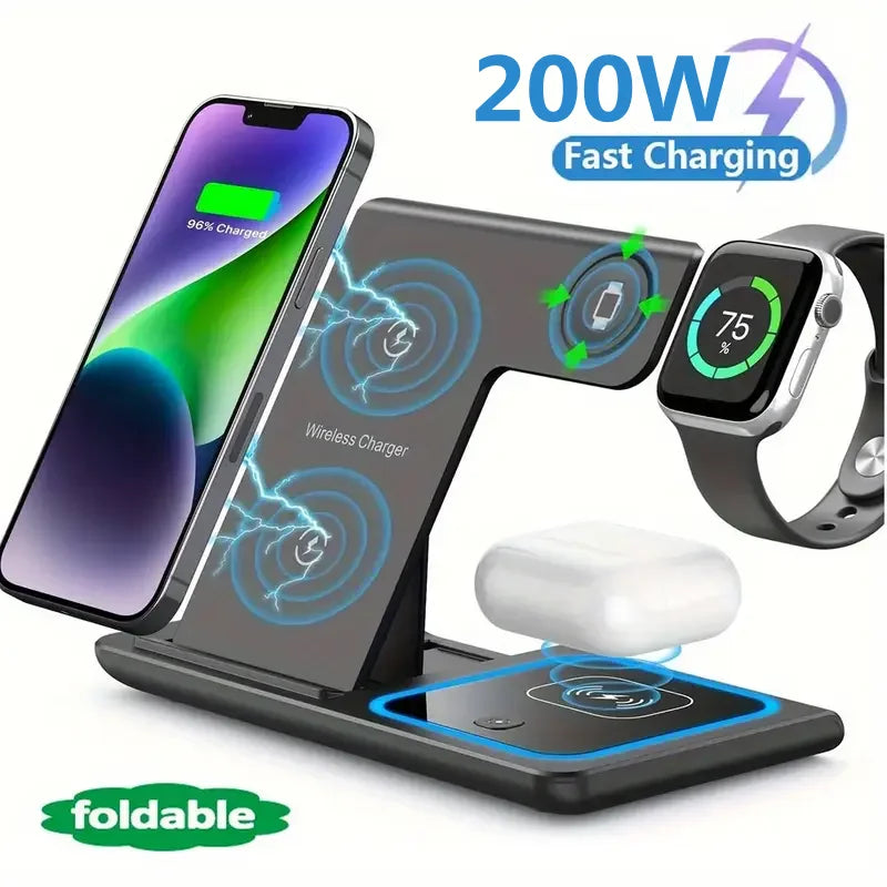 Chargeur Sans Fil 3-en-1 Pliable 200W pour iPhone & Apple Watch