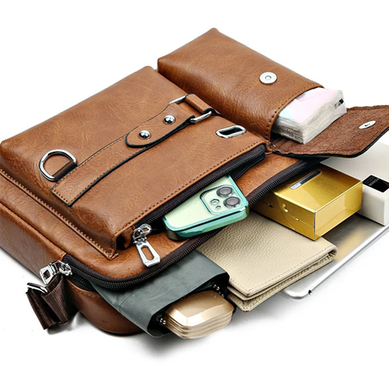 Men's Retro Messenger Bag with Waterproof Design, Large Capacity Laptop Briefcase for Office Work, Travel and School