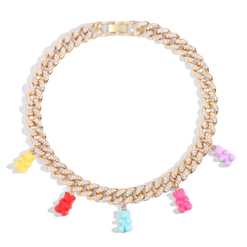 Collier Ours Acrylique Iced Out - Chaîne Cubaine Femme