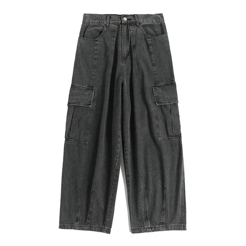 Baggy Jeans Homme Cargo Large - Style Streetwear Coréen Noir