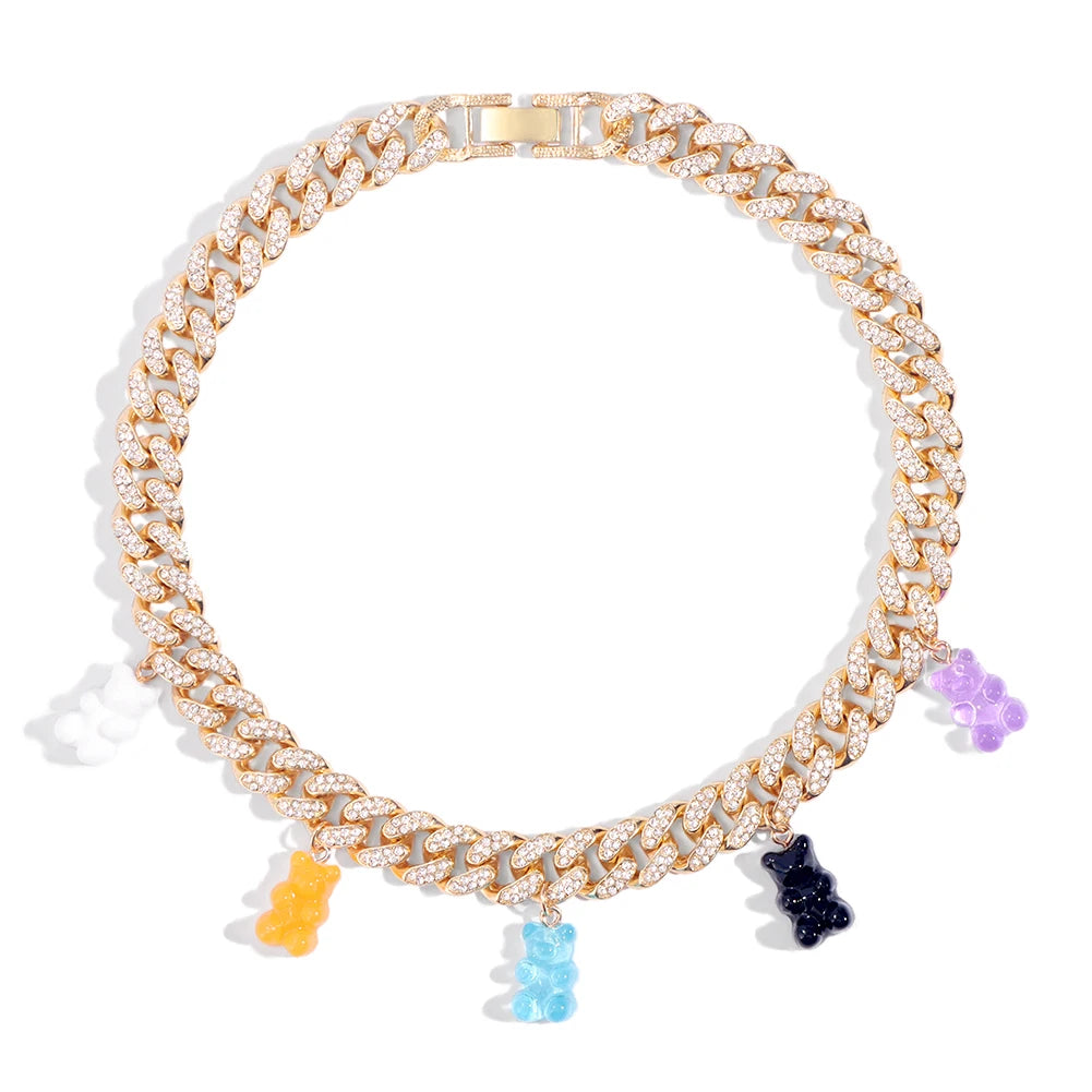 Collier Ours Acrylique Iced Out - Chaîne Cubaine Femme