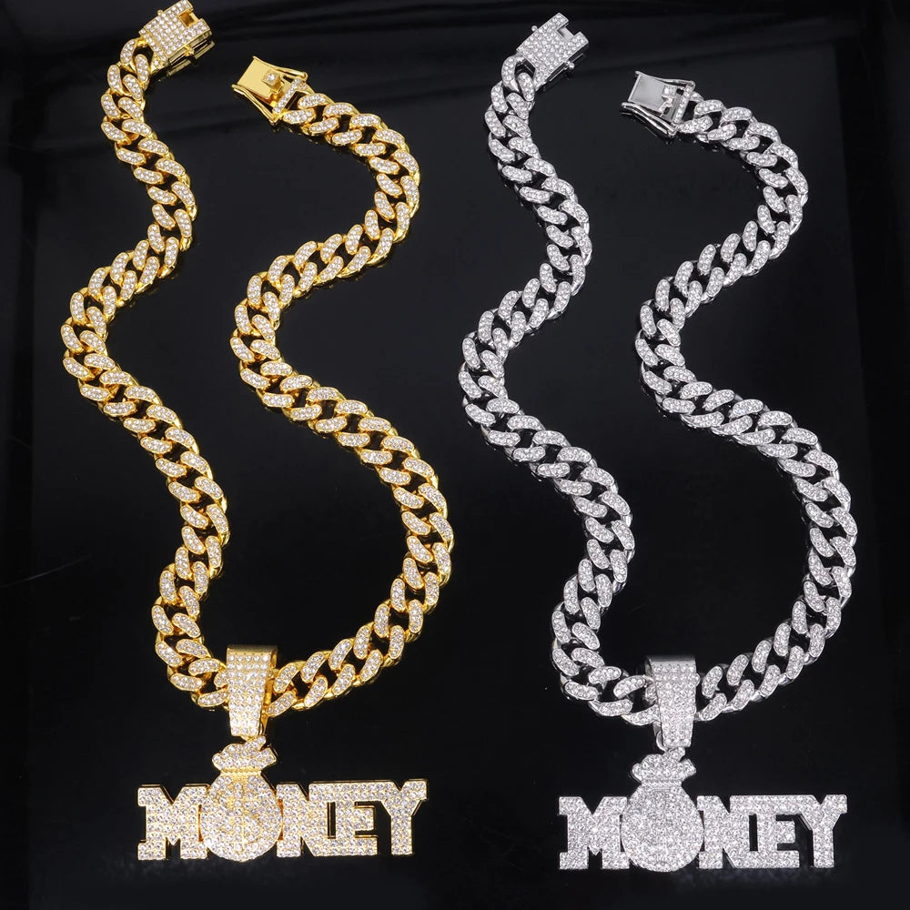 Collier Money Bag Iced Out - Collier Hip Hop Cubain