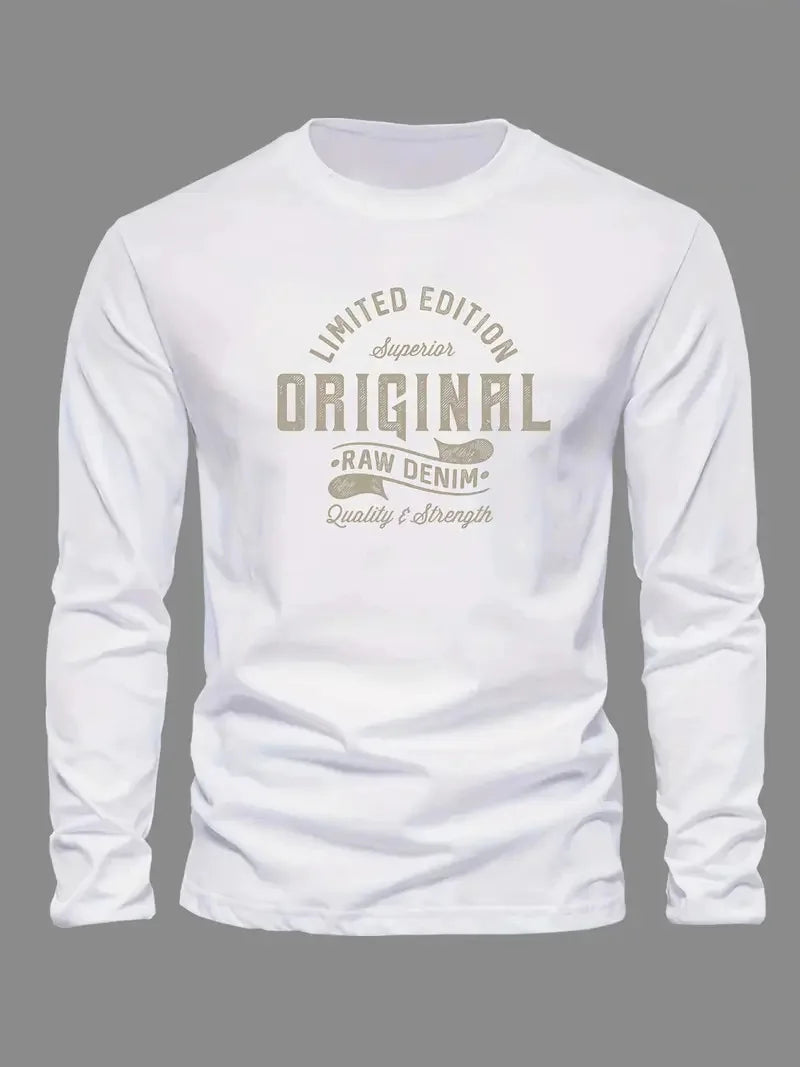 T-Shirt Homme Manches Longues – Coton 100 % & Lettres Minimalistes